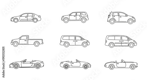 Collection of diverse car outlines in a grid format.