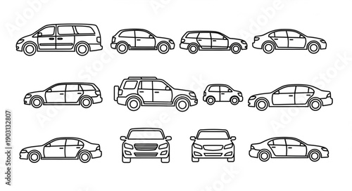 Collection of diverse car outlines in a grid layout.