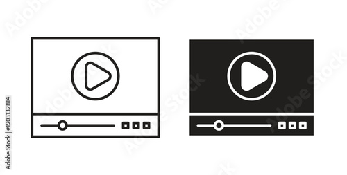 Video tutorial icons vector symbol with editable stroke and flat versions