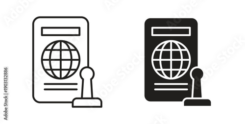 Visa icons vector symbol with editable stroke and flat versions