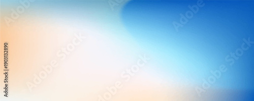 Abstract seaside. Ocean landscape vector texture. Aesthetic blue and beige gradient background. Blurred sea wave pattern. Sun, clouds, rays. Ocean breeze wide banner