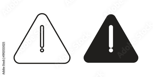 Warning triangle icons vector symbol with editable stroke and flat versions