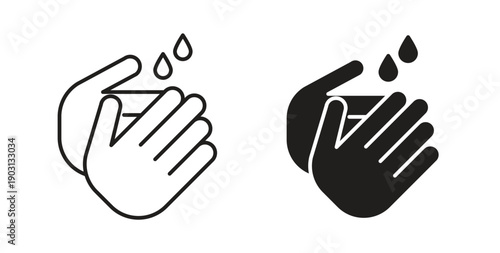 Wash hands icons vector symbol with editable stroke and flat versions