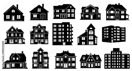Collection of Diverse Building Silhouettes Architectural Styles.