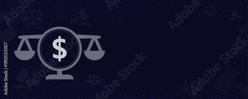 Federal financial law and US currency regulation vector concept with Dollar symbol on balance scales and copy space for international trade and banking