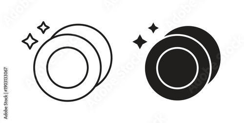 Washing dishes icons vector symbol with editable stroke and flat versions