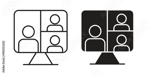 Webinar icons vector symbol with editable stroke and flat versions