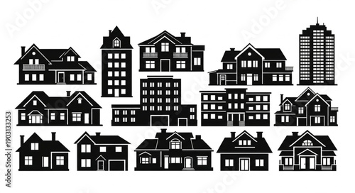 Collection of Diverse Building Silhouettes.