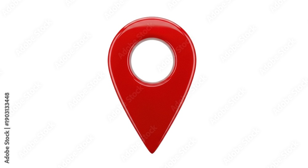 Obraz premium Shiny red map pointer PNG isolated on transparent background, location pin icon for navigation and travel concepts