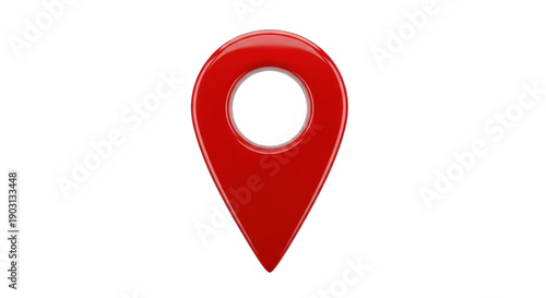 Shiny red map pointer PNG isolated on transparent background, location pin icon for navigation and travel concepts