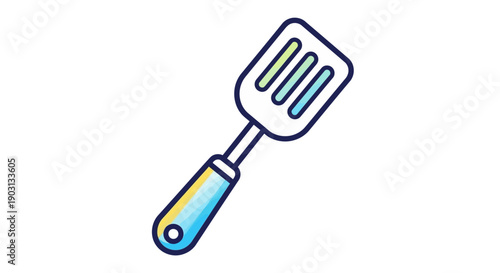 Colorful kitchen slotted spatula utensil icon for cooking and serving food preparation