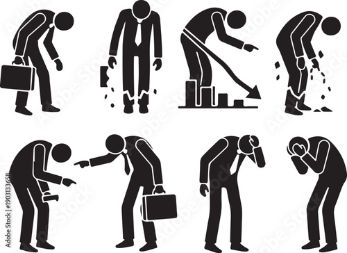 Business Failure and Financial Crisis Silhouette Set