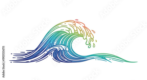 Colorful ocean wave illustration featuring a vibrant gradient design with dynamic lines and