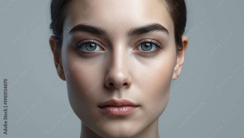 Fototapeta premium Young woman portrait with clear skin and neutral expression