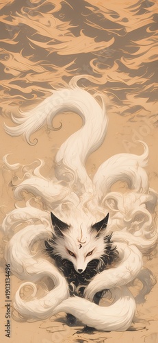 Mythical Nine - Tailed Fox in Ink - Wash Style