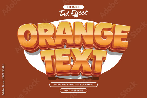 Orange editable text effect with 3d cartoon text style