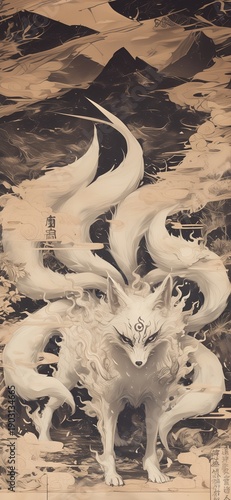 Mythical Nine - Tailed Fox in Ink - Wash Style