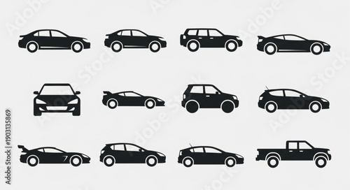 Collection of Diverse Car Silhouettes and Icons.