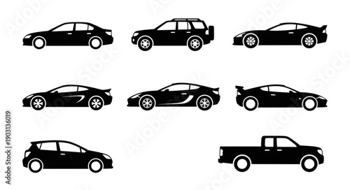 Collection of diverse car silhouettes for automotive design.