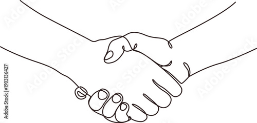 Handshake continuous line drawing, minimalist business partnership concept.