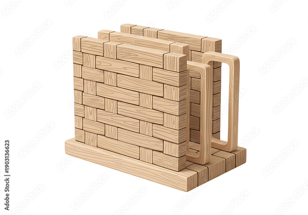 Fototapeta premium Wooden Blocks Building Structure on White Background.