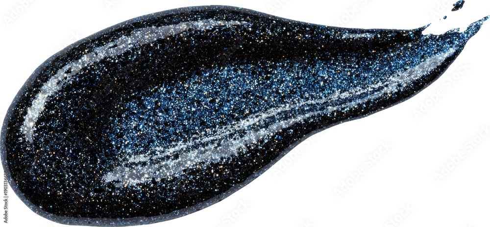 Obraz premium Shimmering Midnight Blue Nail Polish Swirl Against a White Background