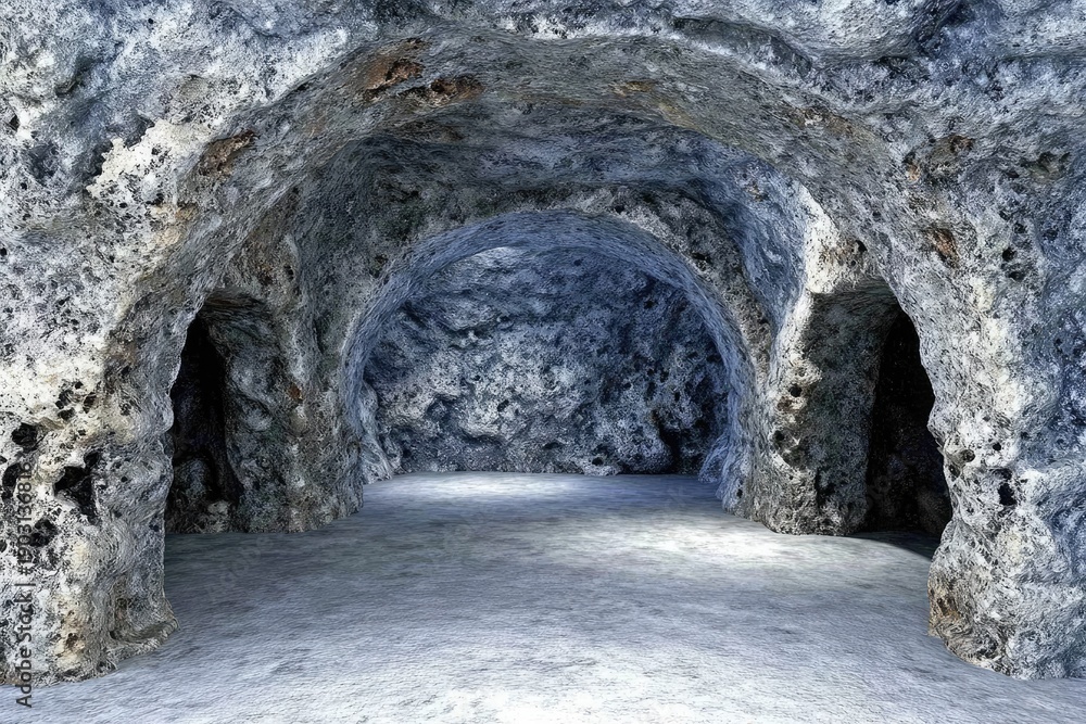 Fototapeta premium Cave interior, light gray rock arches