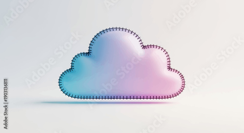 Stylized gradient cloud with stitched border conveying digital concepts and cozy aesthetics on a