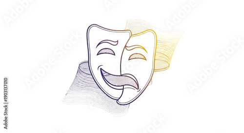 Iconic theatrical masks representing comedy and tragedy, a compelling symbol of dramatic expression
