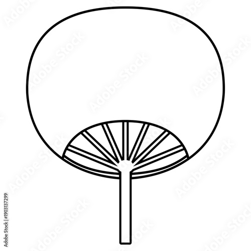 余白たっぷりのうちわ線画イラスト　夏のシンプル和素材