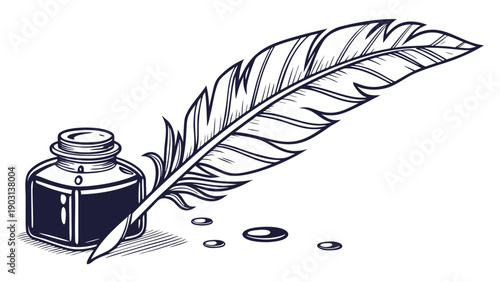 Vintage Quill Pen and Inkwell Illustration