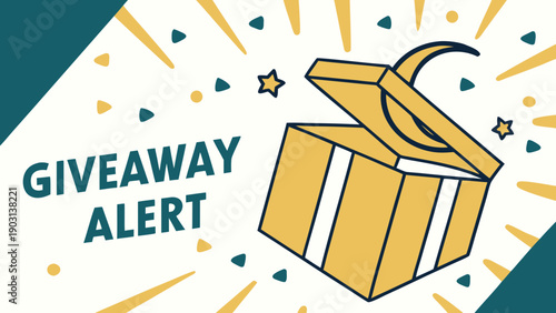 Exciting Giveaway Alert with Open Yellow Box and Confetti Explosion