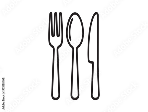 Simple line drawing of a fork spoon and knife