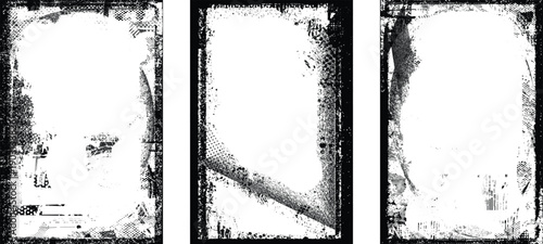 Poster overlays set . Noise destroyed logo . Trendy cyber punk poster . Glitched frame .Grunge textured . Distressed effect .Vector shapes with a halftone dots screen print texture.