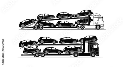 Car carrier truck transport illustration, auto logistics vehicle, car transporter trailer, automotive shipping service, delivery fleet, commercial transport industry concept