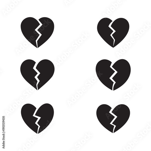 Broken heart silhouettes for sadness divorce breakup and emotional pain signs.