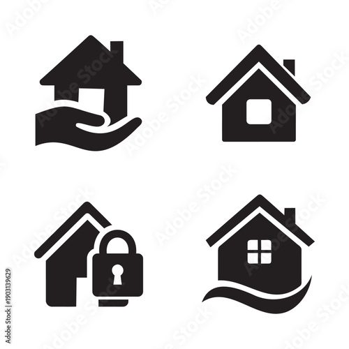 House silhouettes for home insurance real estate and property protection signs.