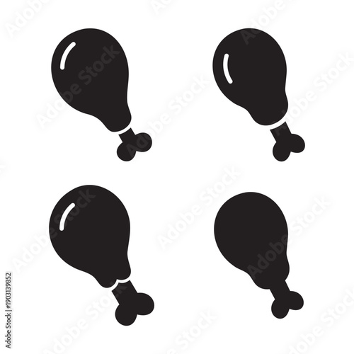 Chicken leg silhouettes for fried poultry drumstick and fast food snacks.