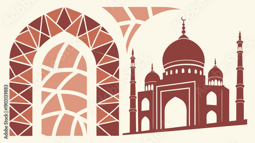 Indian Architectural Marvels: Majestic Mosque and Ornate Archway in Earthy Tones