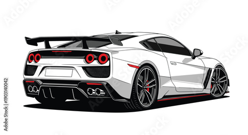 High performance supercar rear view illustration, modern sports car design, luxury racing vehicle, aerodynamic coupe, premium automotive technology artwork