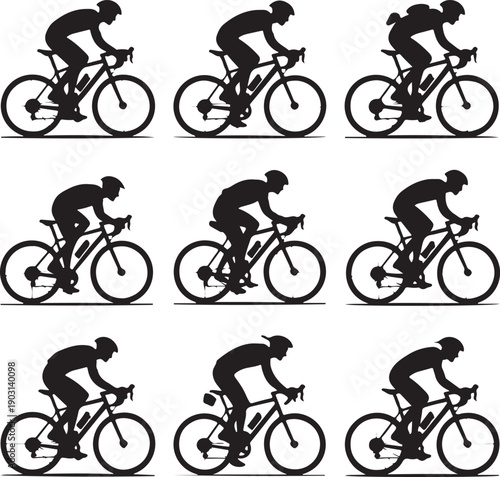 silhouette of cyclist riding bicycle in different positions