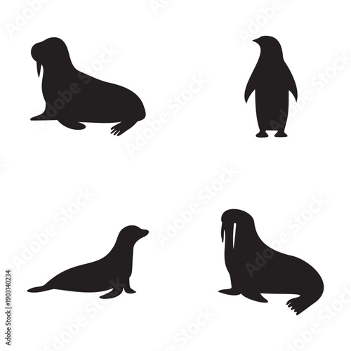 Arctic animal silhouettes with penguin walrus and seal sea life symbols.