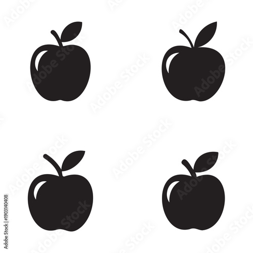 Apple silhouette symbols for fruit healthy organic food and garden snack.