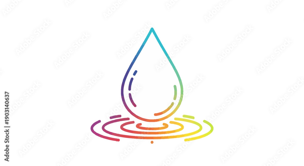 Fototapeta premium Colorful gradient water droplet with ripples symbolizing purity conservation and liquid elements