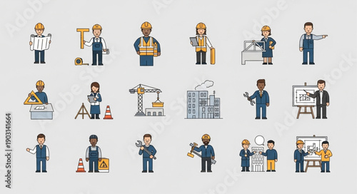 Collection of Diverse Construction Workers and Professionals.