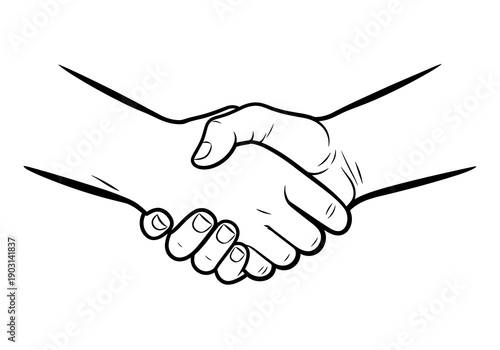 Detailed Line Art Illustration of a Handshake, Symbolizing Agreement,
