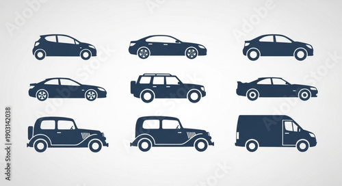 Collection of diverse car silhouettes in various styles.