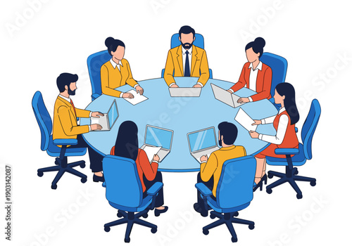 A diverse group of business professionals and executives engaged in a