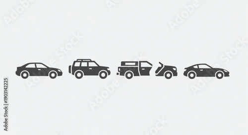 Collection of diverse car silhouettes on a plain background.
