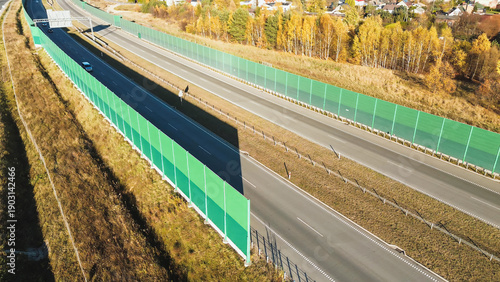 Wallpaper Mural Top view of freeway with soundproof green barriers Torontodigital.ca